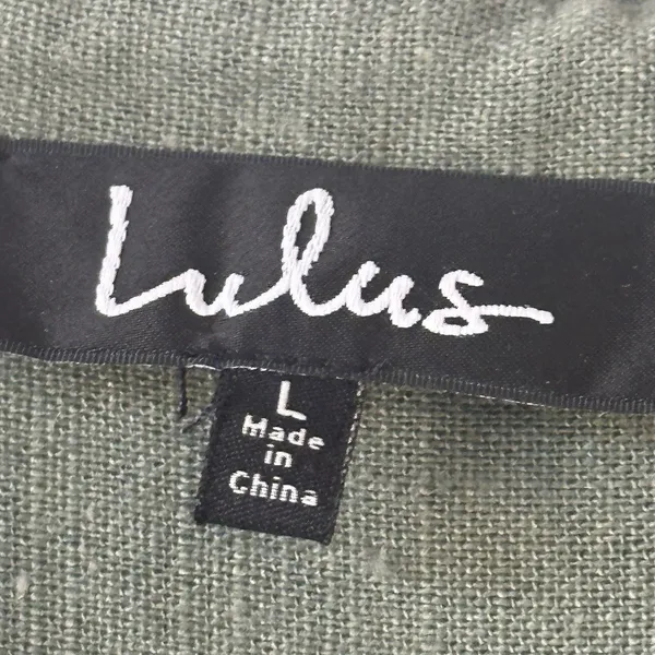 Lulu’s Olive Green Lace-Up Utility Mini Shirt Dress Short Sleeve Size Large - Image 6