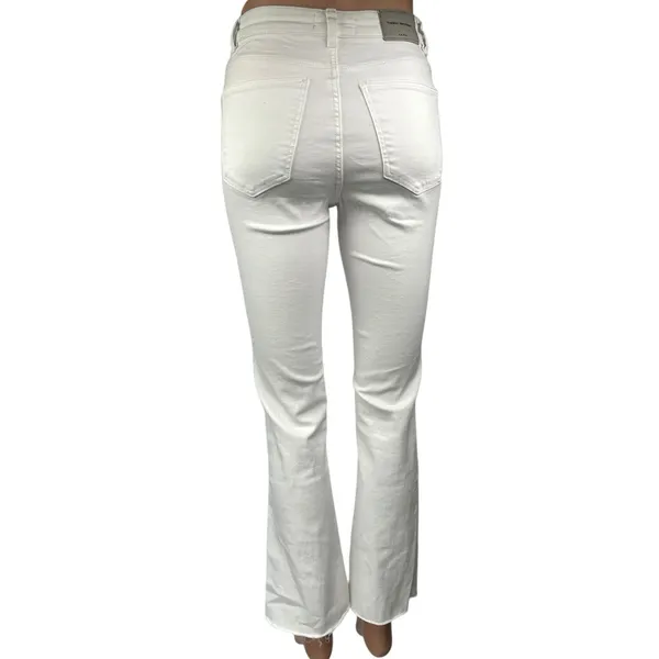 Zara Women's White Stretch Raw Hem Casual Flared Bootcut Denim Jeans Size 0 - Image 3