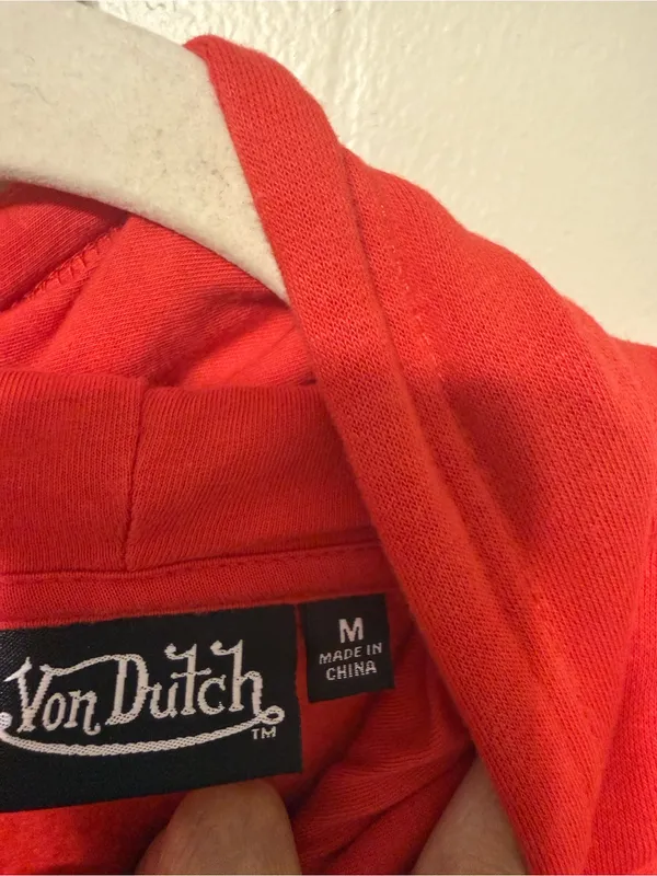 Von Dutch Red Hoodie Sweater with White Logo and Drawstrings M - Image 4