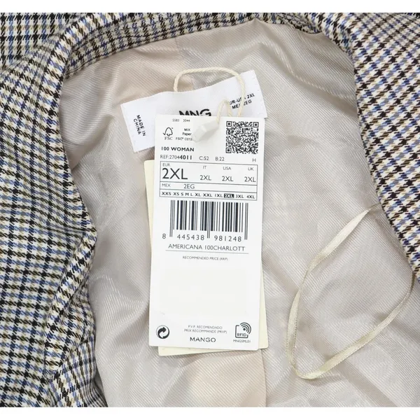 NWT Mango Double-Breasted Check Blazer Coat Jacket Charlotte Brown Multi 2XL - Image 5
