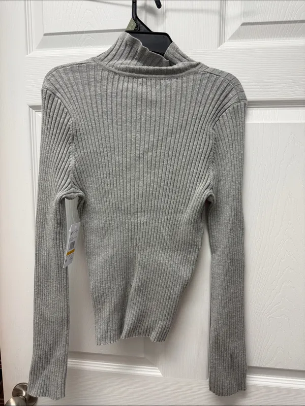 Jessica Simpson Heather Gray Ribbed Half-Zip Turtleneck Sweater - Image 4