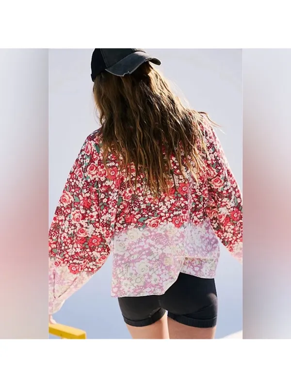 Free People MOVEMENT Inspire Floral Printed Layer Faded Poppy‎ Red Size Small - Image 3
