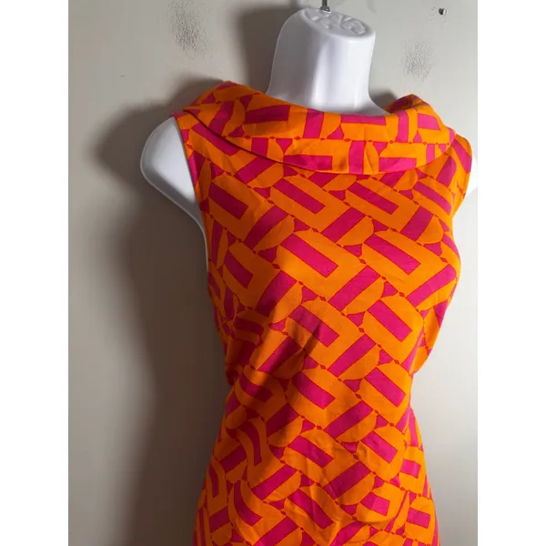Trina Turk Leko Mini‎ Dress Orange Pink Geometric Cowl Neck Sleeveless NWT L - Image 4