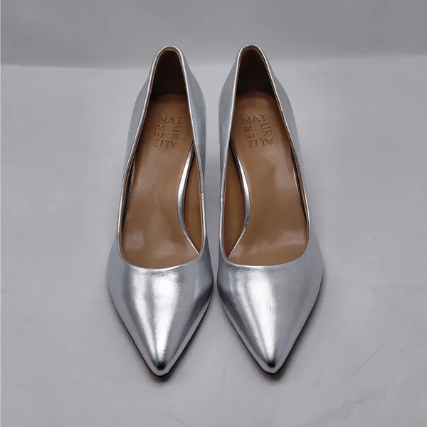 Naturalizer Women's Pumps Size 8.5M Silver Metallic Leather Pointed Toe Heels - Image 3