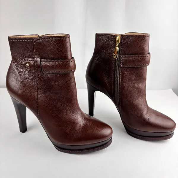 Talbots Brown Leather Platform Ankle Booties Heels Size 7.5 B Made in Brazil - Image 2