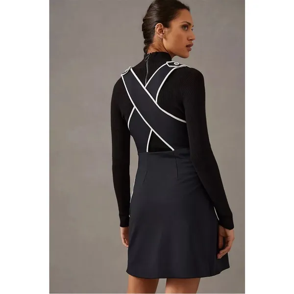 Maeve Anthropologie Pinafore Wrap Jumper Overall Dress Black with White Trim - Image 2