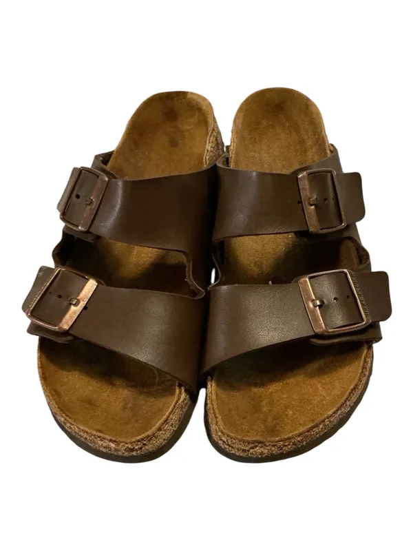 Birkenstock Arizona Mocha Brown Two-Strap Slide Sandals Cork Footbed - Image 2