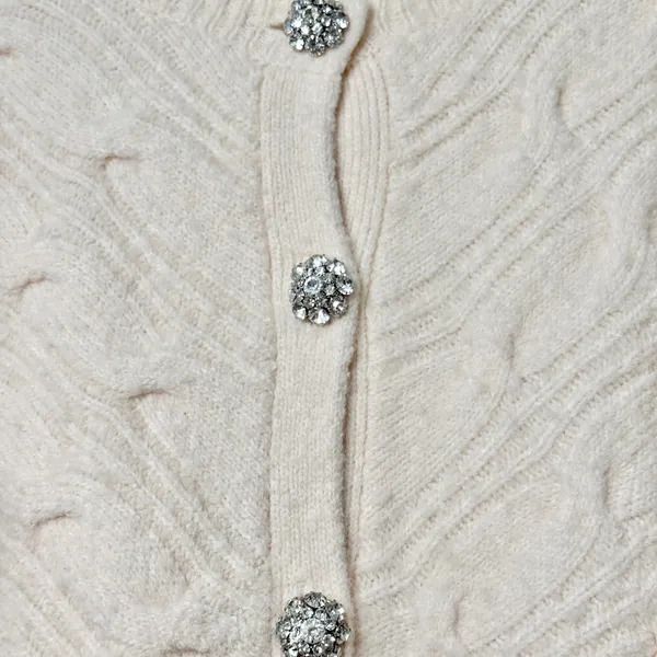 J. Crew Wool Alpaca Cable Knit Cardigan Sweater Jewel Buttons Cream Beige Medium - Image 9
