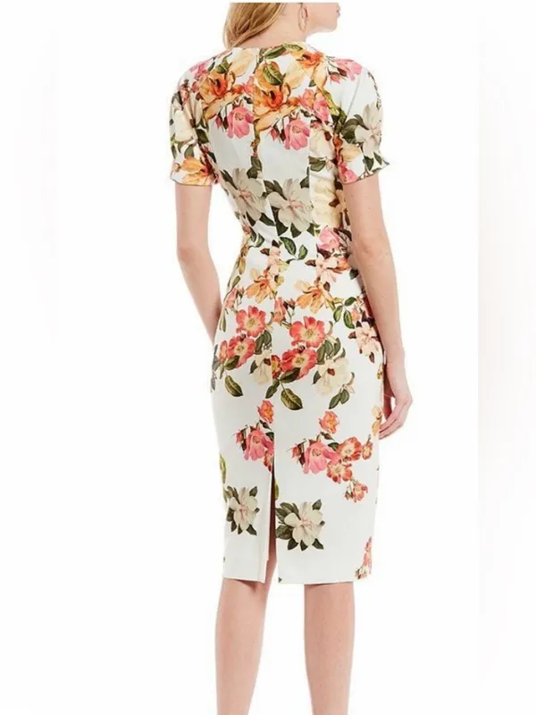 ANTONIO MELANI White Floral Midi Dress with Pink, Green & Yellow Accents - Image 3