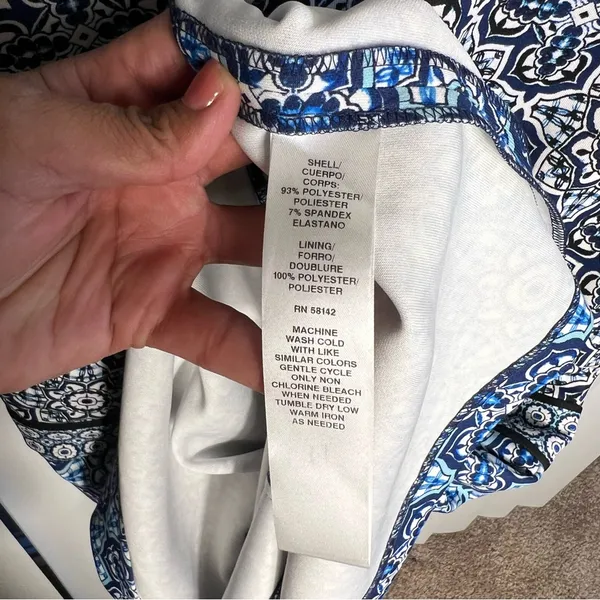 MAGGY LONDON sleeveless‎ dress blue and white back zipper size 4 cocktail party - Image 7