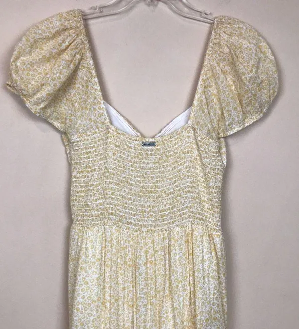Billabong Women’s Boho Floral Print Yellow White Puff Sleeve Tiered Maxi Dress - Image 6