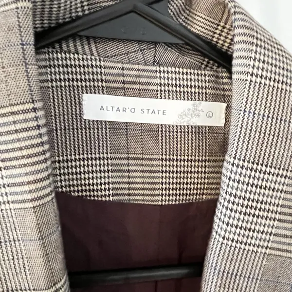 NWT Altar'd State Plaid Collared Longline Blazer Jacket Casual Chic‎ Size L - Image 4