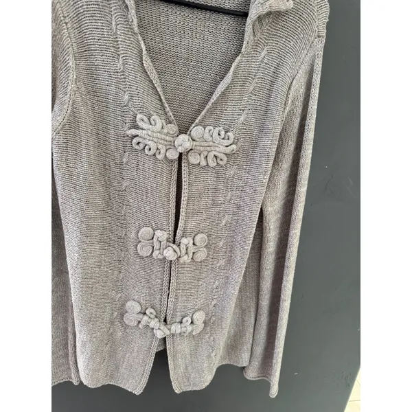 Coldwater Creek Oatmeal Taupe Frog Closure Cardigan Sweater Metallic Knit Medium - Image 3