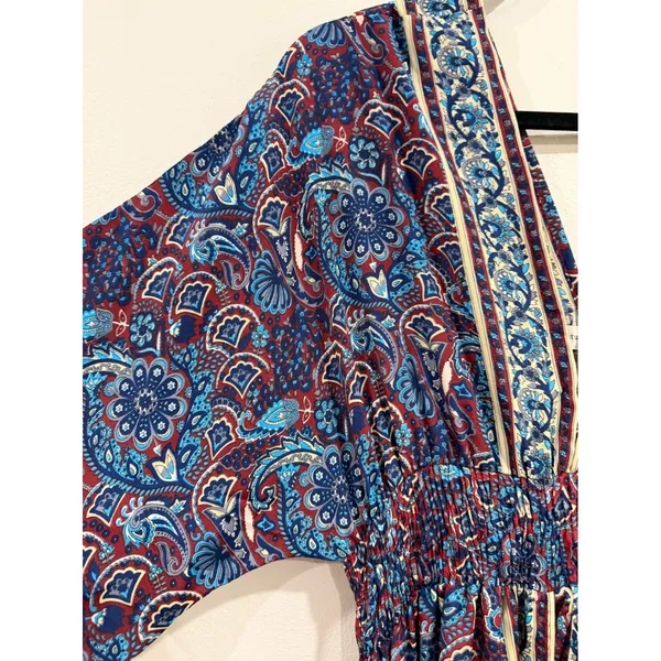 Natural Life Celia Maxi Dress XS Paisley Boho Smocked Kimono Sleeve Blue Red - Image 6