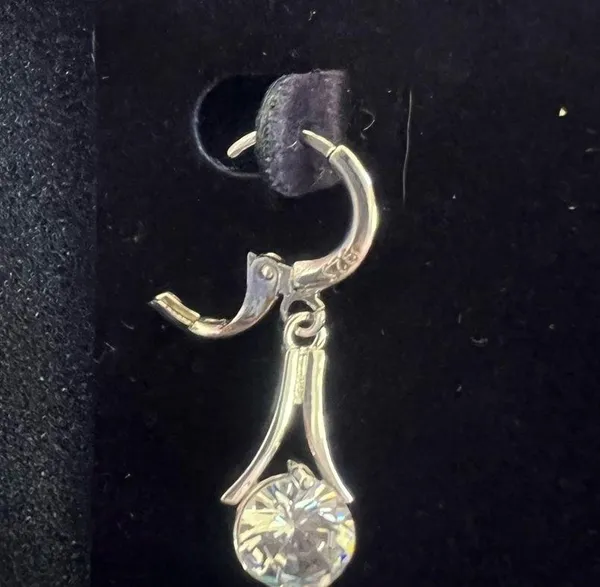 Swarovski Round Drop Crystal Silver Finish Pierced Earrings SKU#801 - Image 6