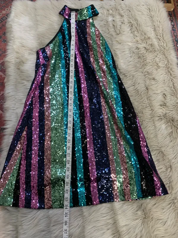 Belle Badgley Mischka Heather Rainbow Sequin Halter Mini Dress size 2. - Image 7