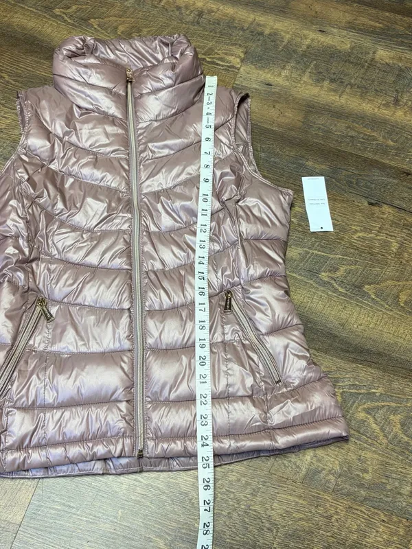 Calvin Klein Puffer Vest Womens Medium Pink Shiny Quilted Full Zip New - Image 5
