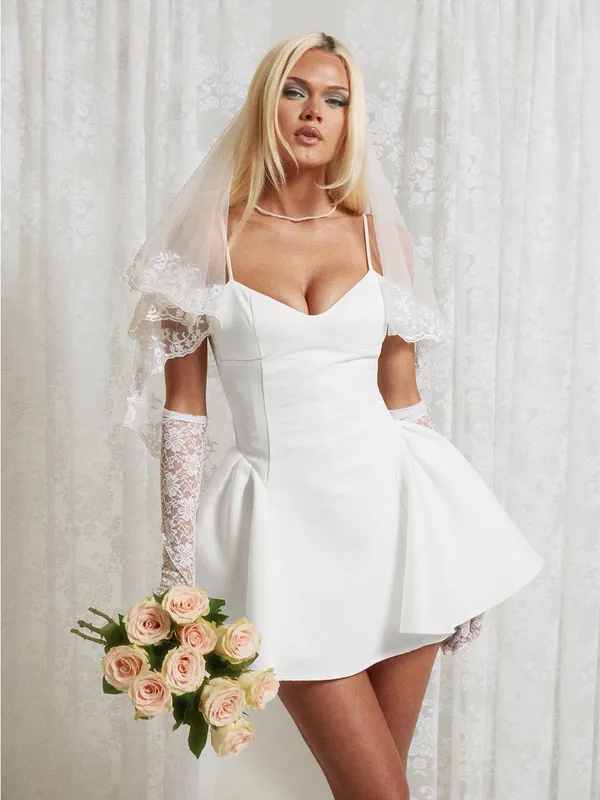 Princess Polly Alympia White Drop Waist Satin Bachelorette Mini Dress NWT - Image 4
