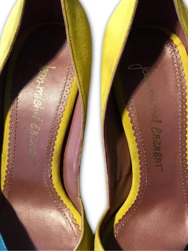 Jean-Michel Cazabat Paris Yellow Suede And Teal Leather Accent Heels (37) - Image 6