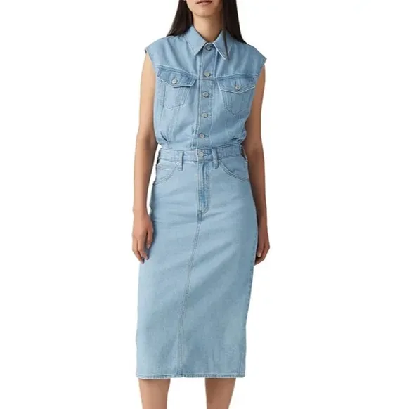 Levi's Denim Dress Women XS Blue NWT Sleeveless Midi Button Front Pockets - Image 4
