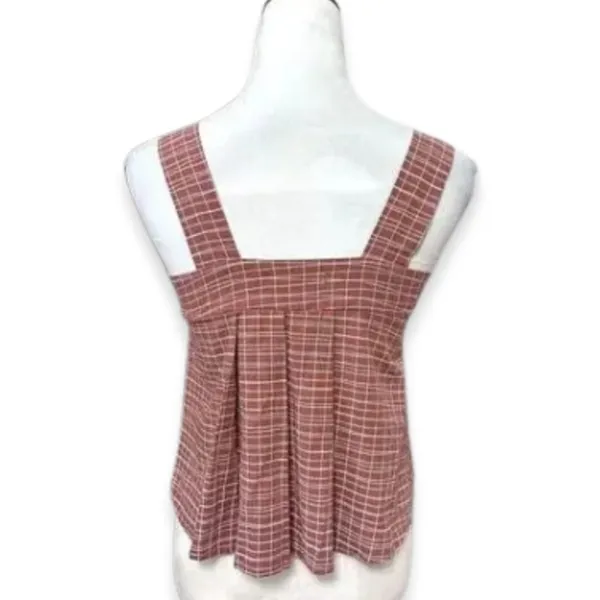 Torio Mauve Pink Grid Check Square Neck Tank Top Sleeveless A Line S Casual Boho - Image 5