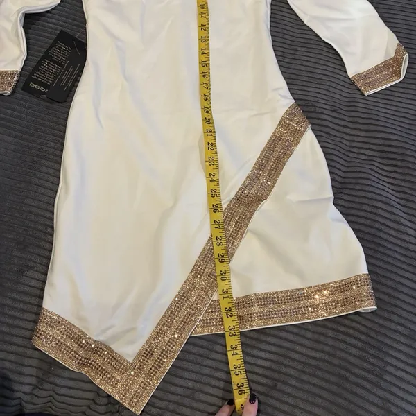Bebe Short Dress Bodycon White Stretchy Rhinestone Embellished Bridal Women Sz S - Image 3