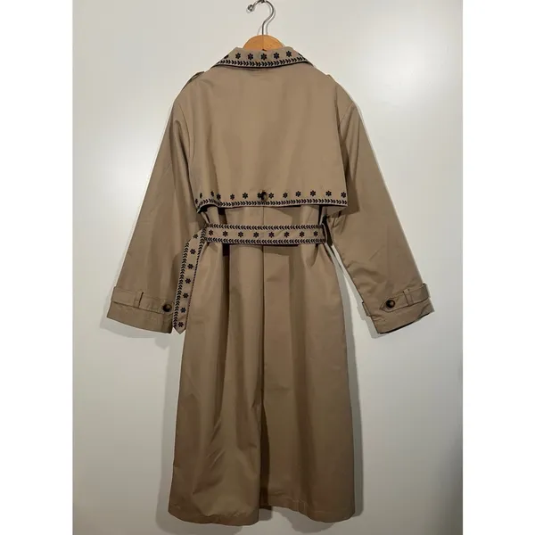 NEW Mable Embroidered Trench Coat Sz Medium Taupe and Black Neutral - Image 3