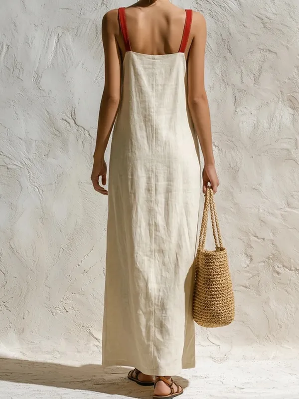 NWT - OKLORA Vertical Stripe Sleeveless Linen-Blend Maxi Dress - Image 3