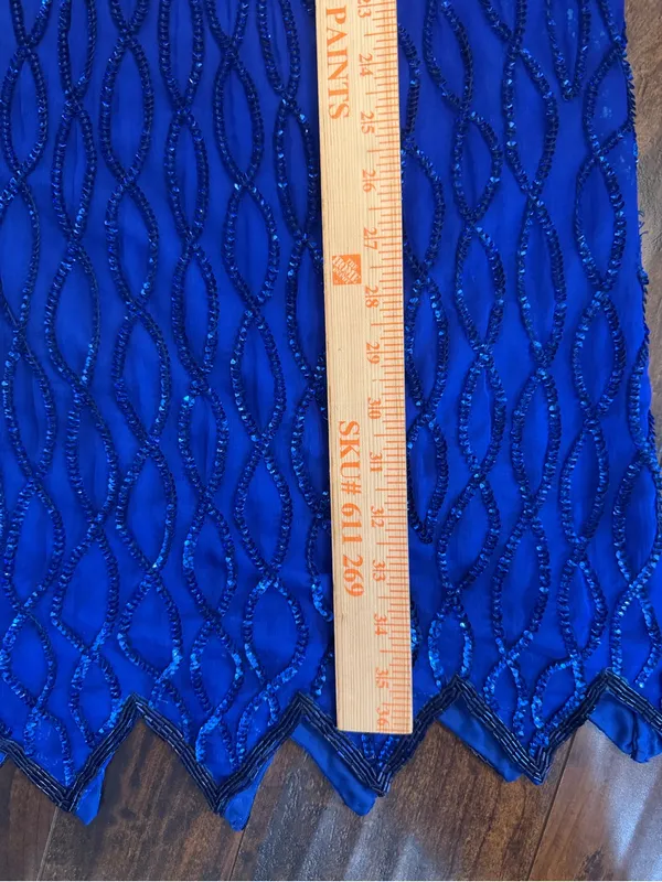 Laurence Kazar Beaded Cobalt Blue Midi Dress Silk Size Small 80’s Party Dynasty - Image 9