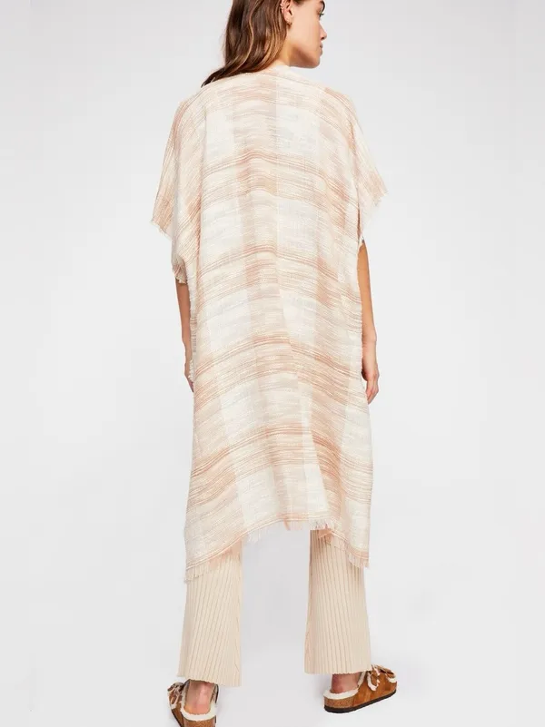 Free People River Bend Fringe Raw Hem Kimono Duster Cover up in Natural - Image 5