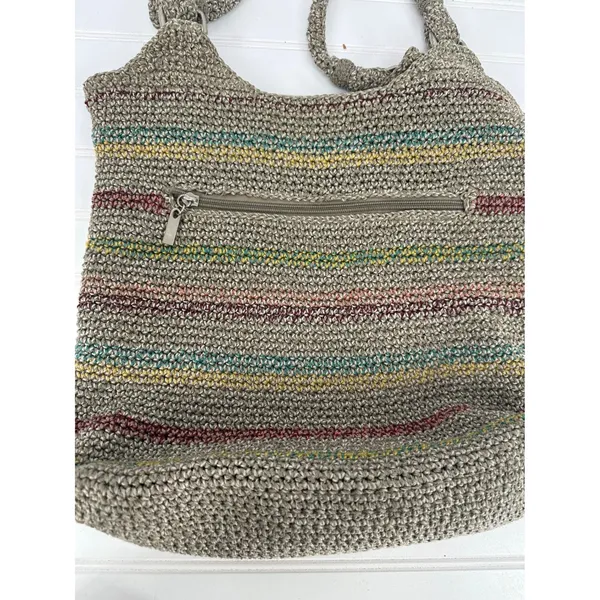 The Sak Belle Shoulder Hobo Bag Striped Crochet Purse Boho Y2K Earthy Hippie - Image 7