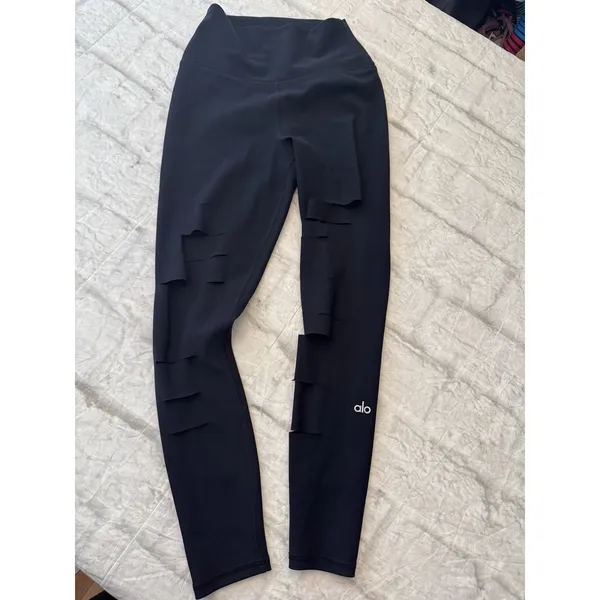 ALO YOGA High Rise Ripped‎ Warrior Leggings Women's xS Black Full Length - Image 2