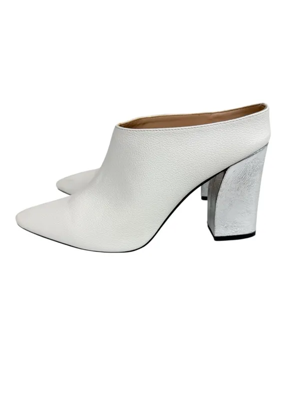 Who What Wear White Pebbled Vegan Leather Point Toe Heeled Mule Silver Size 9 - Image 2