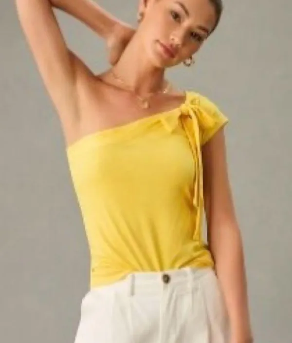 Anthropologie Maeve Yellow One-Shoulder Bow Top NEW - Image 5