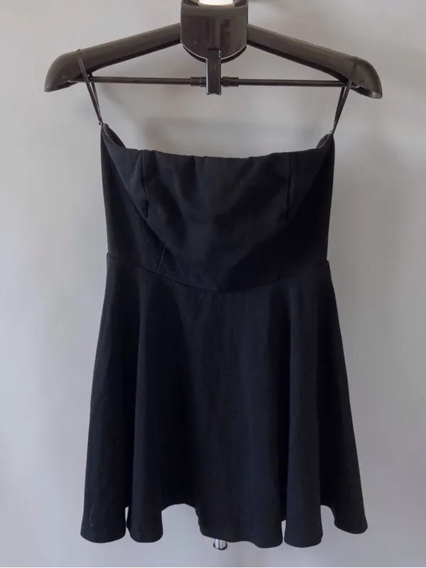 Lulus Black Strapless Neck Skater Mini Dress Womens Large Lined Dark feminine - Image 3