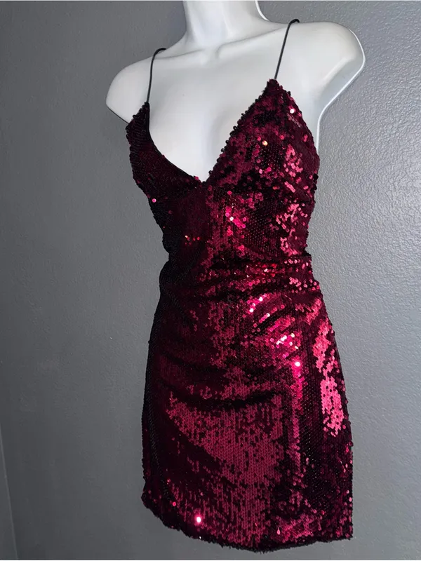 Lulus Women's Pink Sequin Spaghetti Strap Mini V-Neck Sexy Dress Small - Image 4