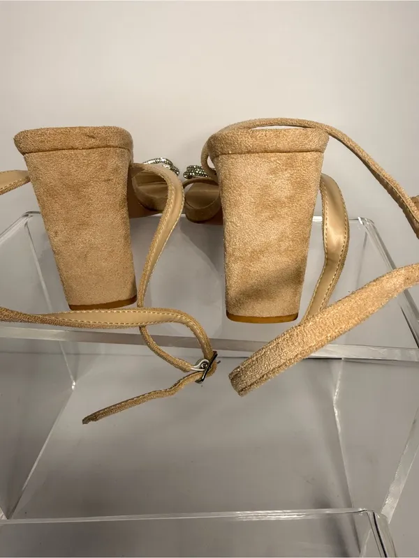 Lulu's Tan Bow Ankle-Strap Sandals with Rhinestone Accent - Image 4