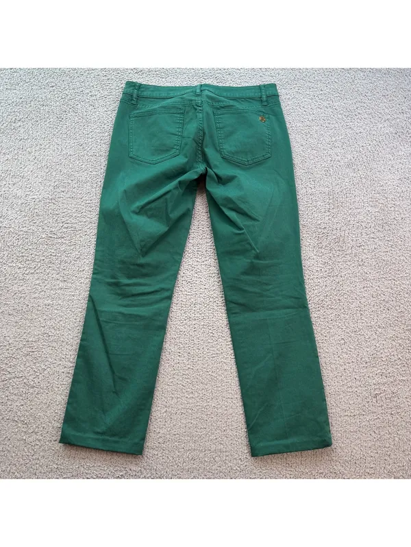 Tory Burch Ivy Super Skinny Jeans Women’s 29 Emerald Green Stretch Gold Logo - Image 2