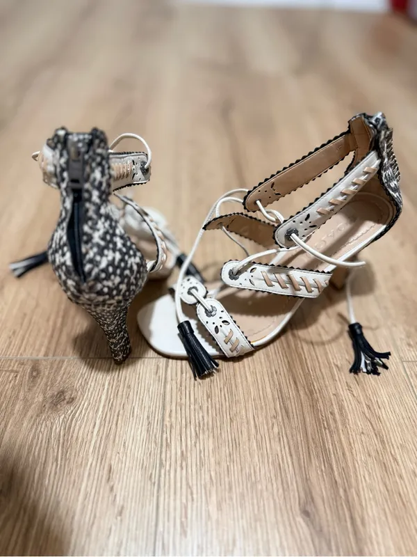 Coach Bella Heel Women's Lace Up Sandals Chalk White Snakeskin Tassel Size 6.5 - Image 5