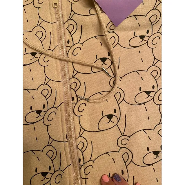 Brown bear kawaii oversized XL ZIP up hoodie cozy - Image 4
