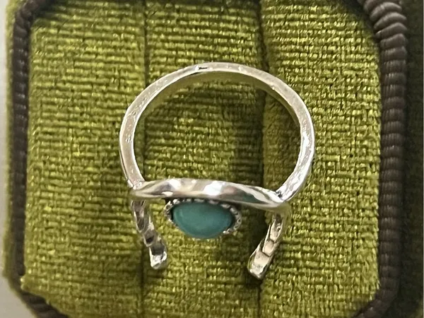 Bohemian Design Blue Turquoise Stainless Steel Silver Statement Ring Size 6 - Image 3