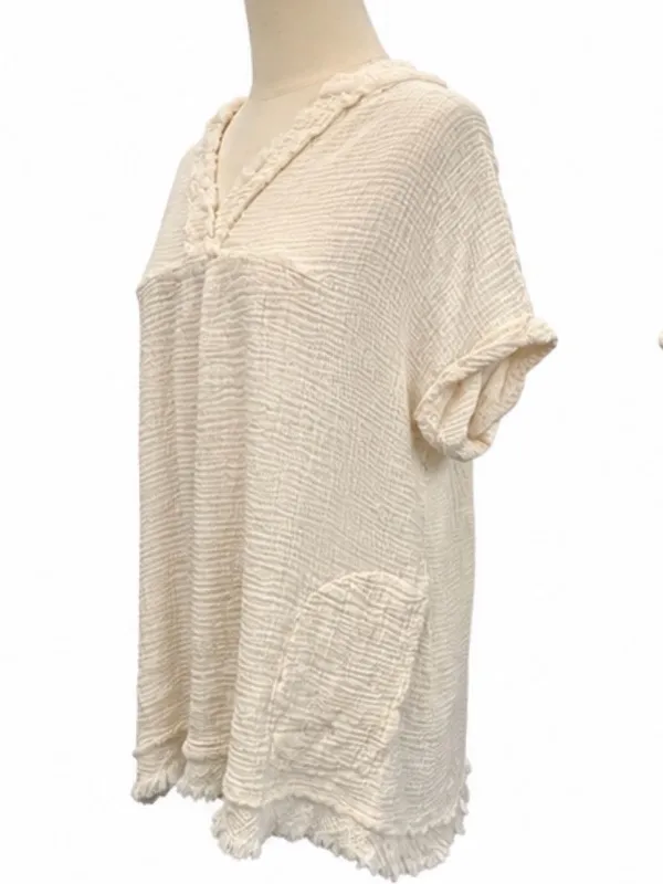 Entro Ivory Gauze Pocket Tunic Top Pockets – Size Medium - Image 2