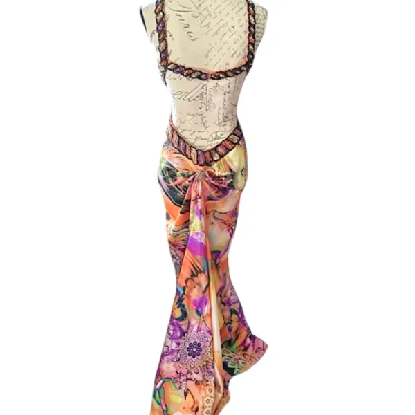 Dave and Johnny Long Flowy Unique Designer Prom Dress With Beaded Cut Out Details - Image 3