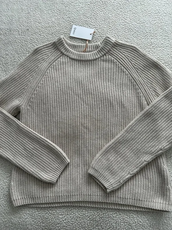 Quince Organic Cotton Fisherman Crew Neck Sweater Speckled Beige Size L - Image 9
