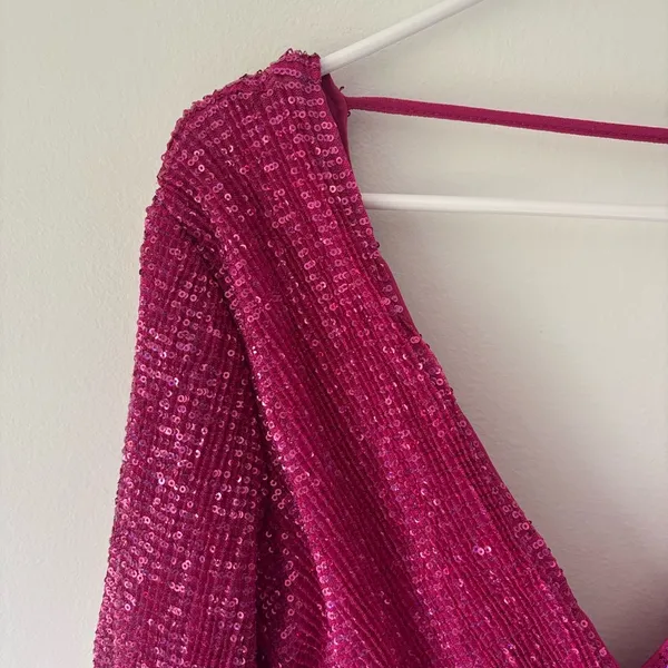 Hello Molly Static Memory Pink Sequin Dress Mini Long Sleeve Sparkle Party - Image 5