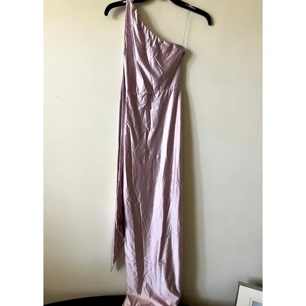 Oh Polly Sheril Asymmetric Scarf-Detail Maxi Dress in Soft Pink Size 4 New - Image 10