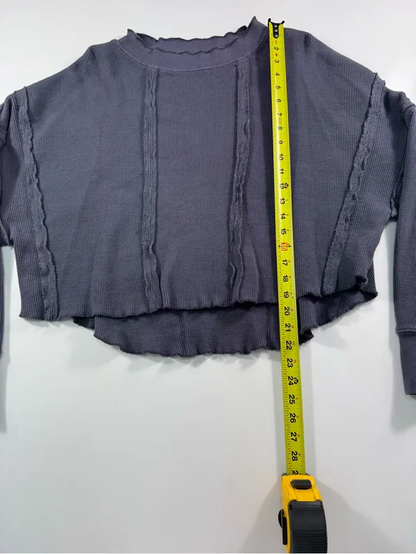 Free People Washed Deep Purple Cropped Long Sleeve Tee - Image 3