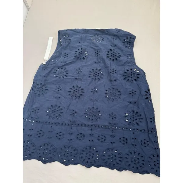 Caslon Sleeveless Top Womens Size S Navy Blue Eyelet V-Neck Floral - Image 4