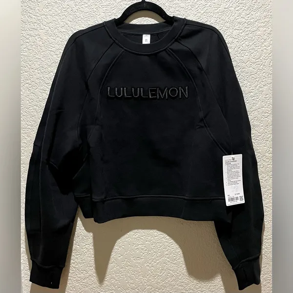 NWT Lululemon Scuba Oversized Pullover Crewneck Sweater Wordmark Black Size M/L - Image 7
