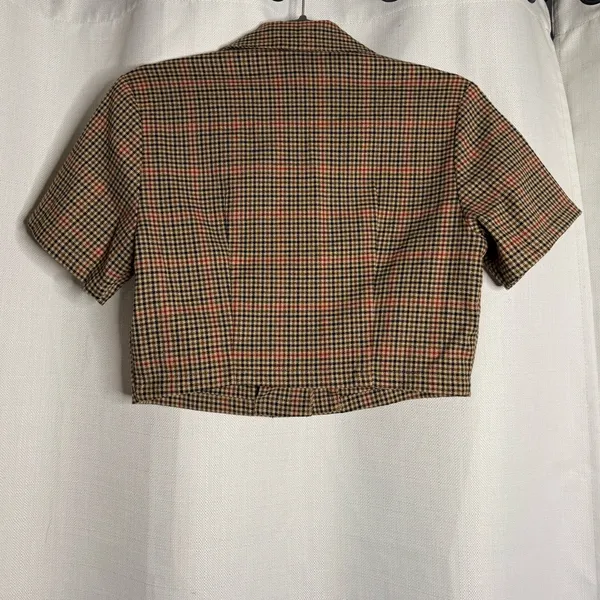 John Galt Brown by Brandy Melville Red Plaid Collared Crop Top Medium - Image 6